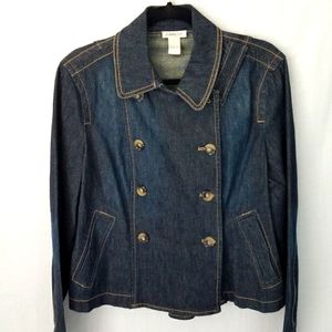 Dark Denim Double Button Breasted, Button Cuffs Jacket Large
